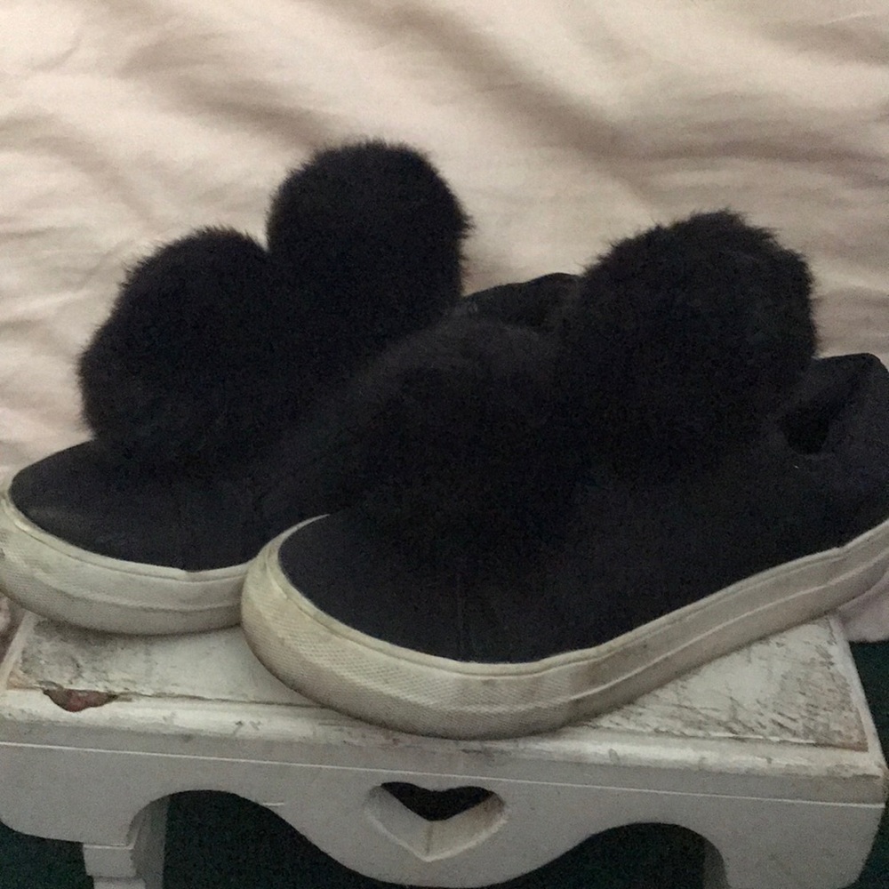 Black Pom Pom slip on sneakers